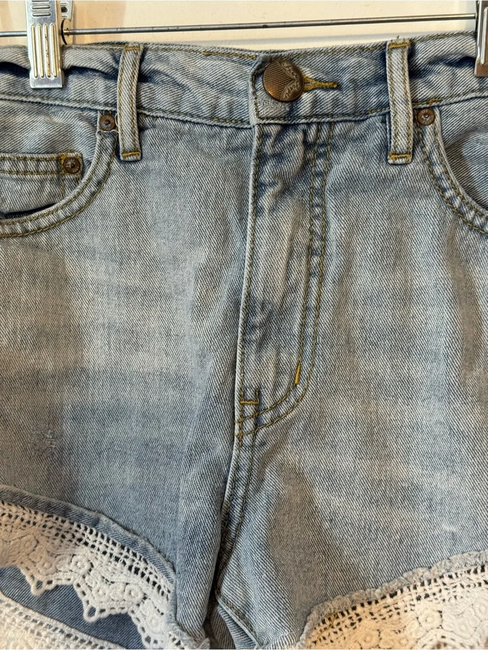 Free People Light Blue Denim Lace Trim Women’s Shorts